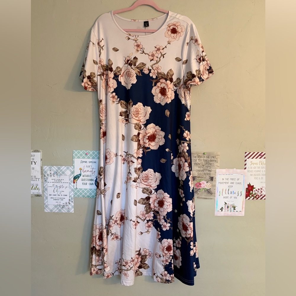 SHEIN White and Blue Floral Maxi Dress